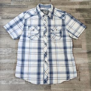 BKE Blue & White Men's Plaid Botton Top Size Large